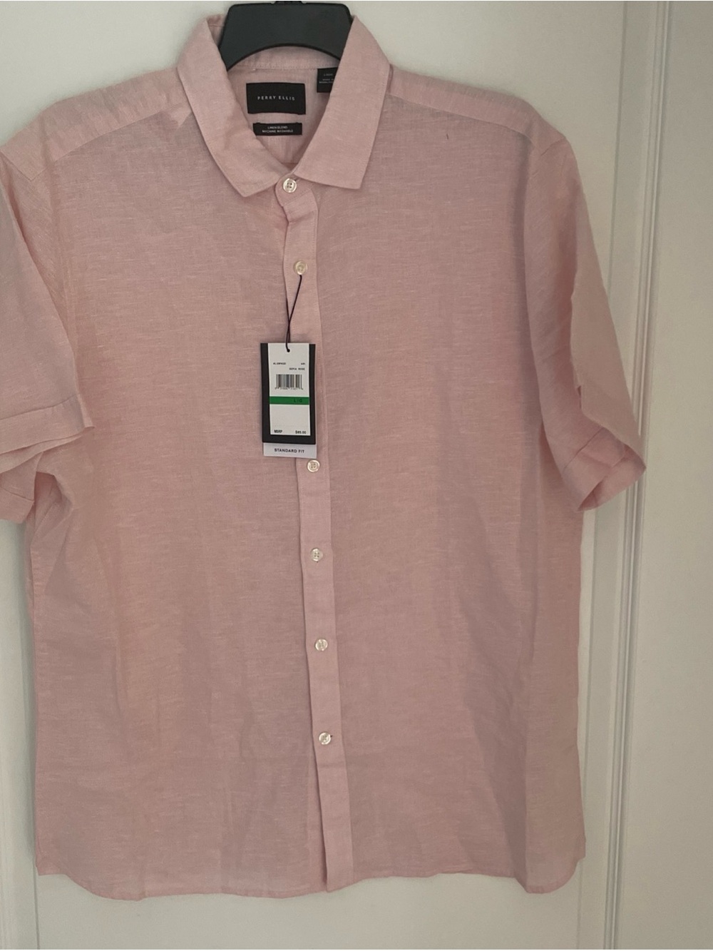 Perry Ellis Linen Blend Short Sleeve L Button Down Sepia Rose Shirt Large New